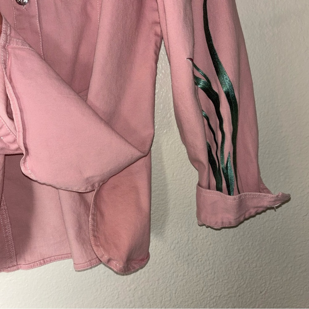 Bob Mackie Wearable Art Pink Denim jacket w/Tulips Vintage Women's size medium - Picture 9 of 16
